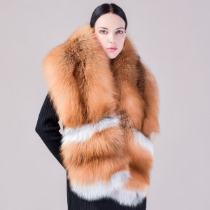 Foxy Elegance Full-Length Fox Fur Shawl with Oversized Collar for Wedding or Party, adorned with Fox Fur Pocket Wrap