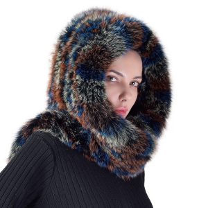 Winter Essential - Cozy Fox Fur Knitted Snow Cap with Scarf for Women, All-in-One Warmth and Style